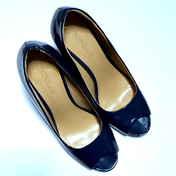 Nine & Co Navy Patent Danee Classic Court Peep Toe - Picture 5 of 8
